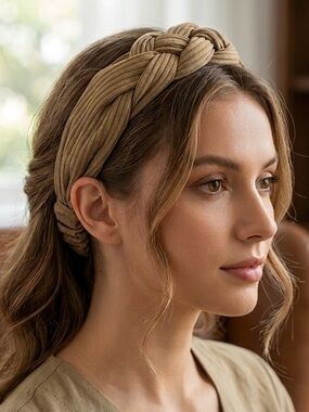 “3/$25” The "Perfect Day" Braided Headband in Khaki | Soft Ribbed Jersey